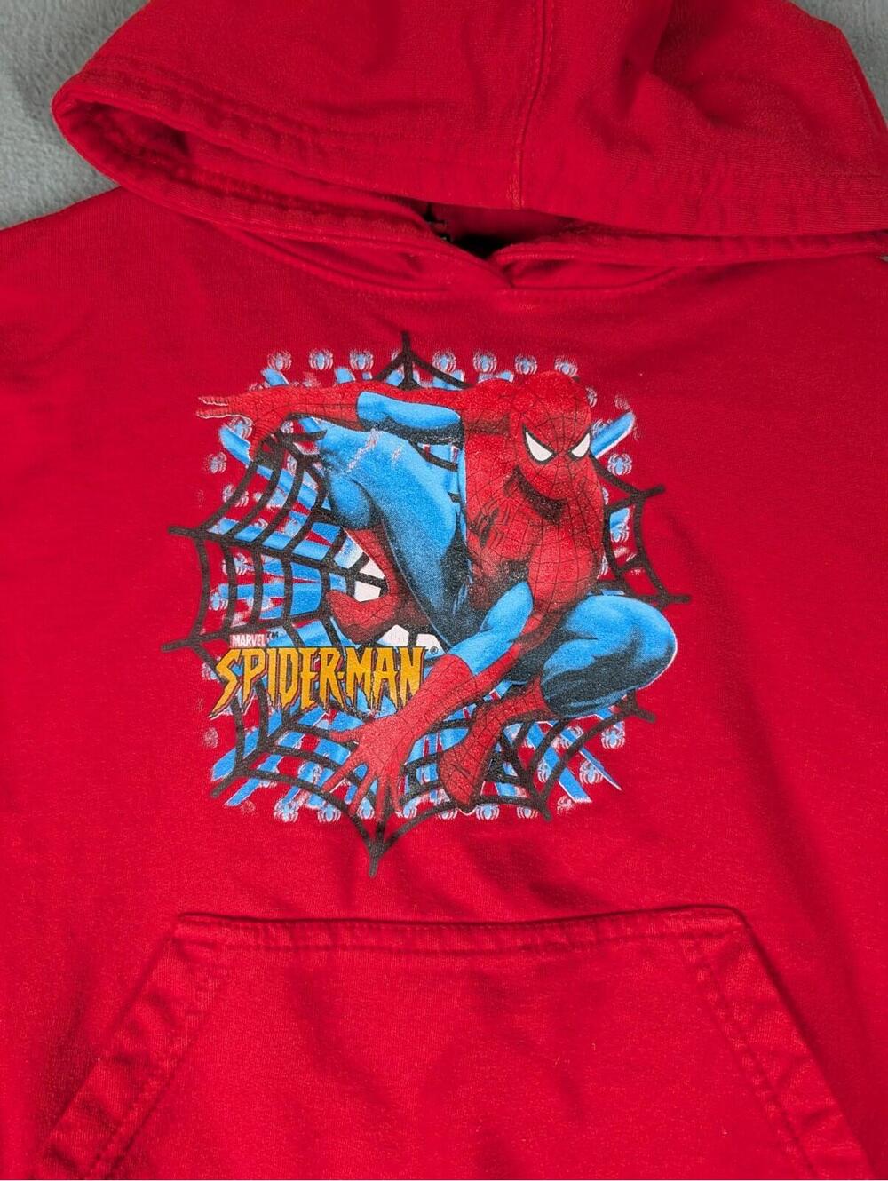 Vintage Marvel Spiderman Youth XS Red Hoodie Y2K 2005 Graphic Pullover Sweater